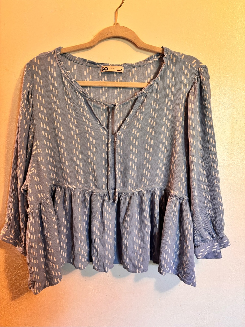 SO Light Blue Printed Peplum Tie-Front Tunic